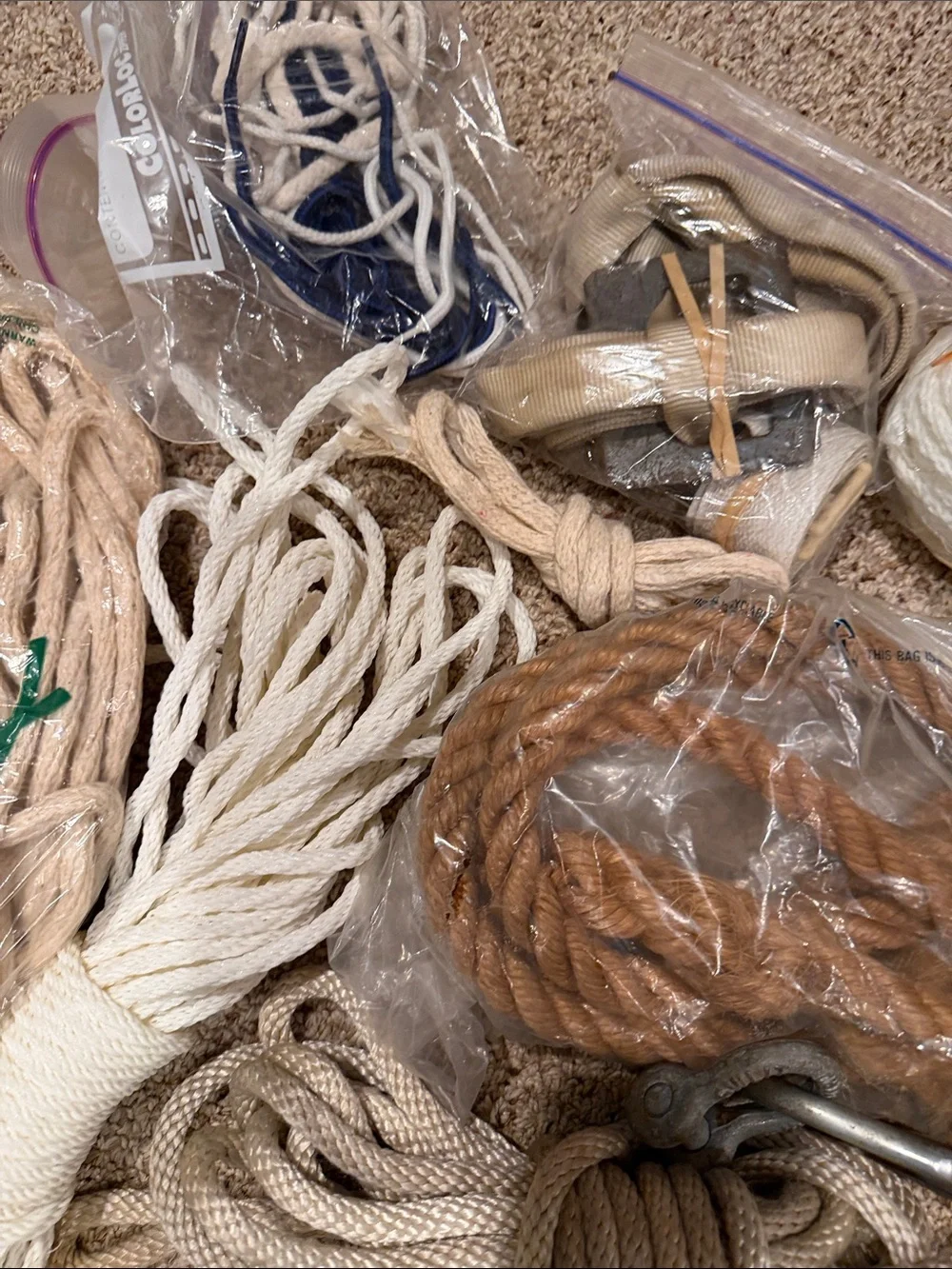Mixed Craft & Utility Ropes Bundle - Natural, White, brown. Tightening bands